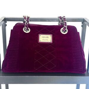 Nicole by Nicole Miller Quilted Velvet Shoulder Bag in Burgandy